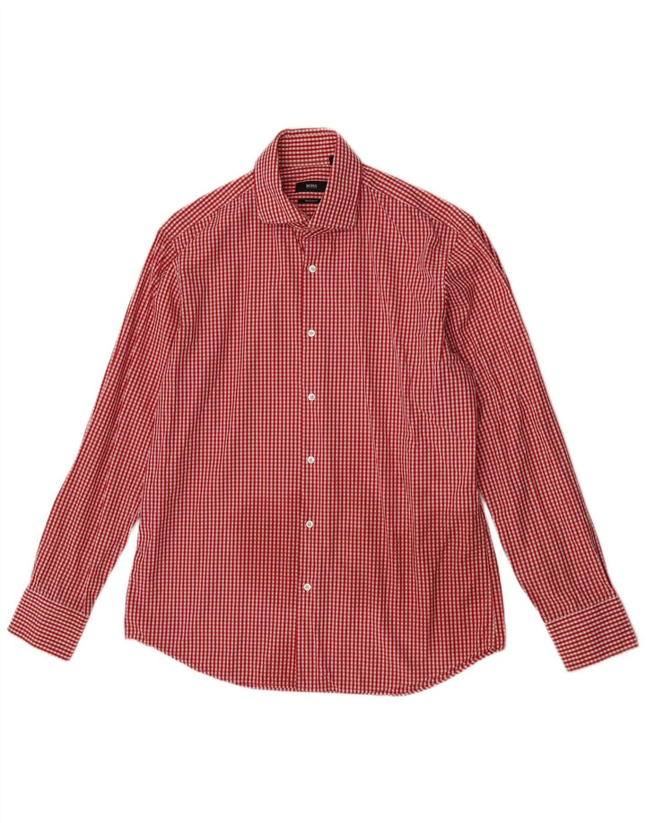 Hugo Boss Chemise coupe régulière pour homme Taille 41 16 Grand coton vichy rouge