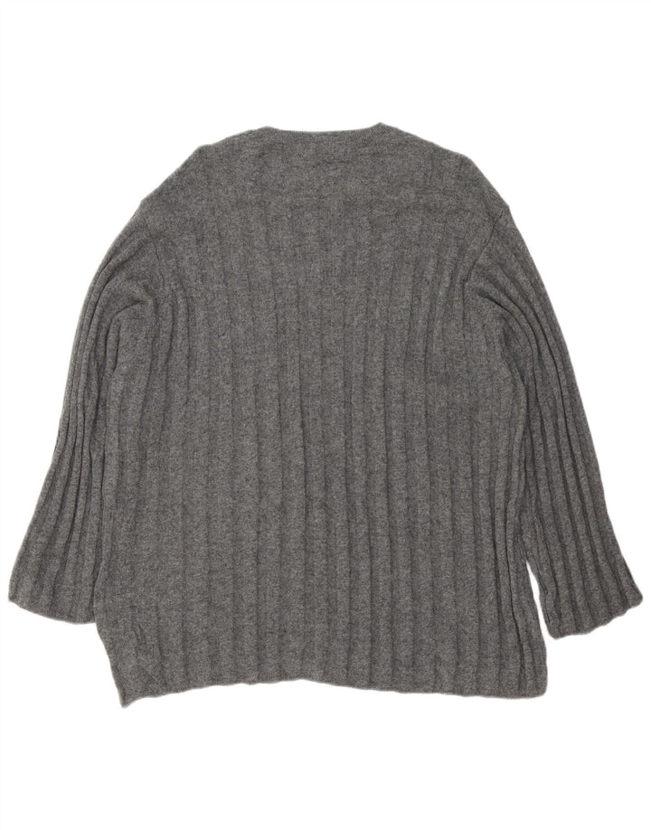 Zara Pull long surdimensionné à col rond pour femme UK 16 Large Gris