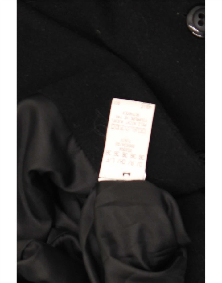 vintage Homme Double Breasted Coat EU 36 Petite Laine Noire