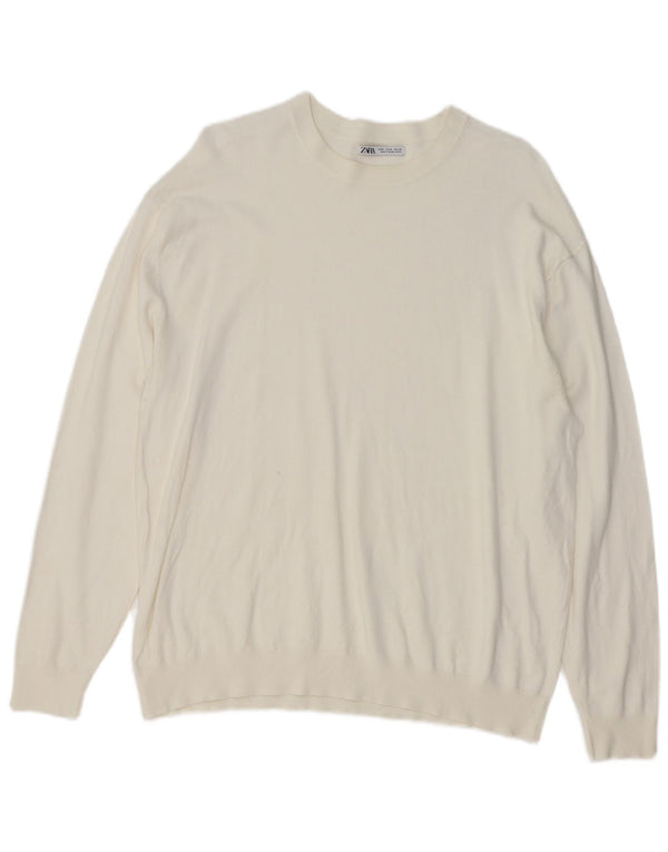 Zara Pull Col Ras Du Cou Homme Blanc Moyen