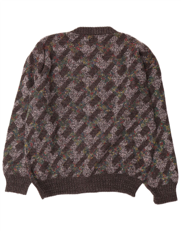 vintage Mens Crew Neck Jumper Pull Grand Gris Argyle/Diamond Laine