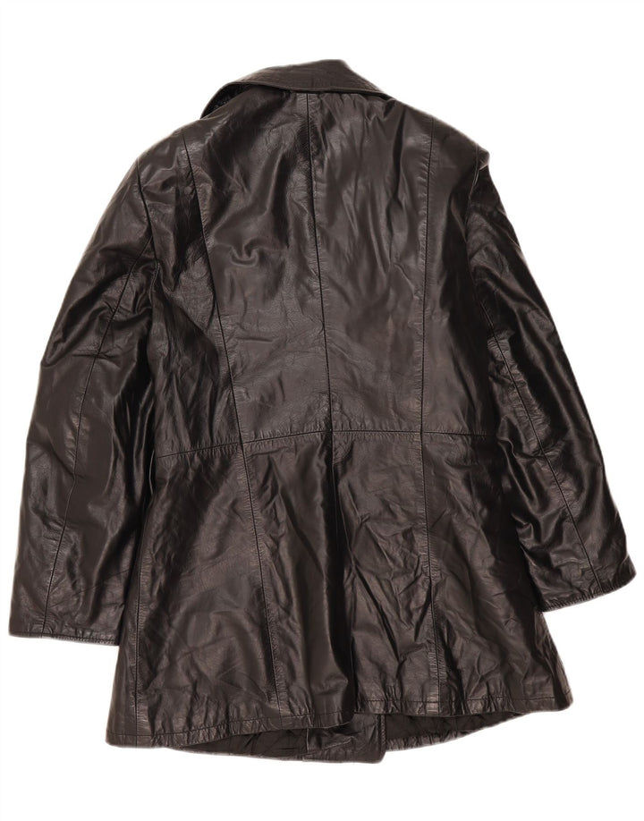 Manteau en cuir double boutonnage vintage pour femme IT 44 Noir moyen