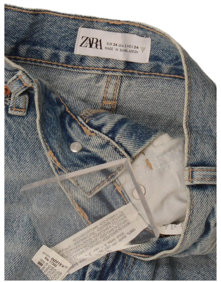ZARA Short en jean taille haute pour femme EU 34 2XS W24 Bleu coton