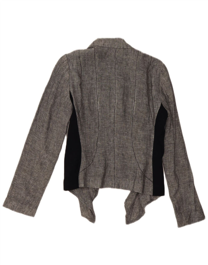 ZARA Veste blazer à nouer sur le devant pour femme UK 14 Gris moyen Colourblock Lin