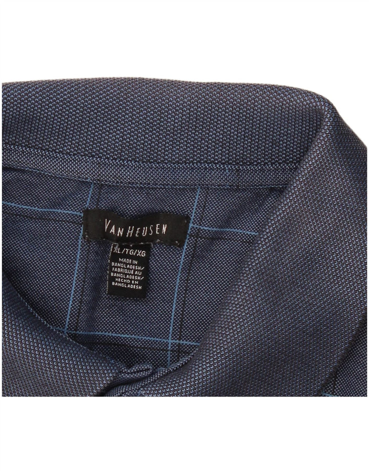 VAN HEUSEN Polo Homme XL Bleu Marine Carreaux Coton
