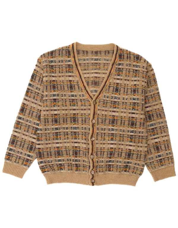 vintage Mens Cardigan Pull Grand Carreau Beige