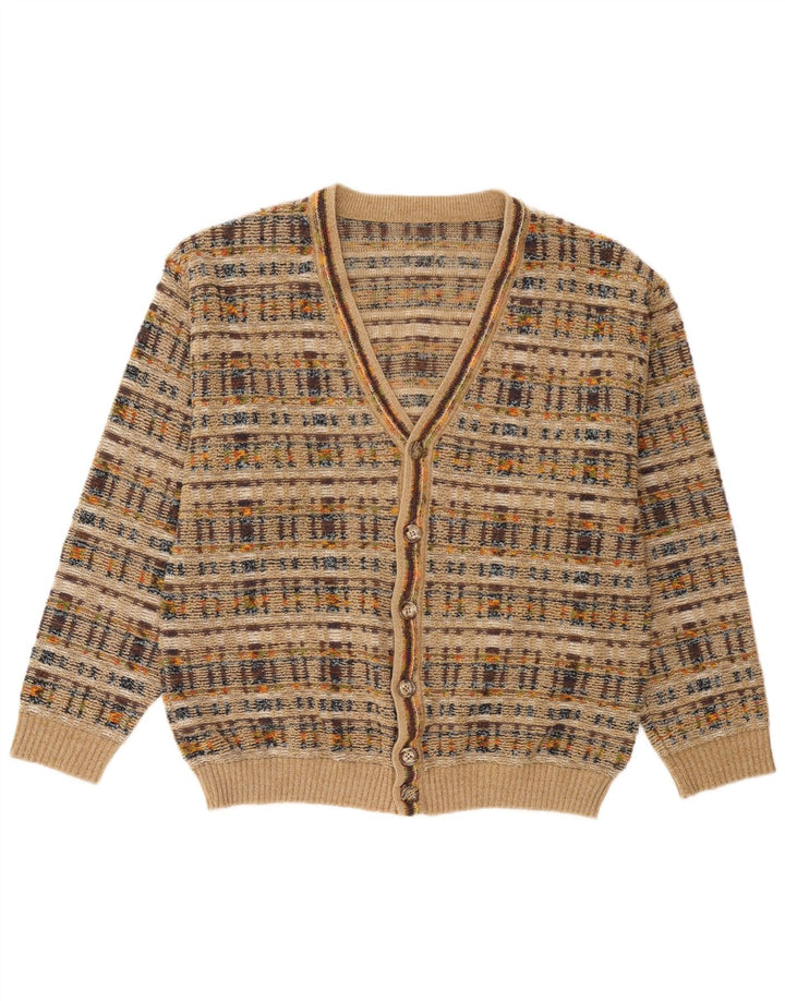 vintage Mens Cardigan Pull Grand Carreau Beige