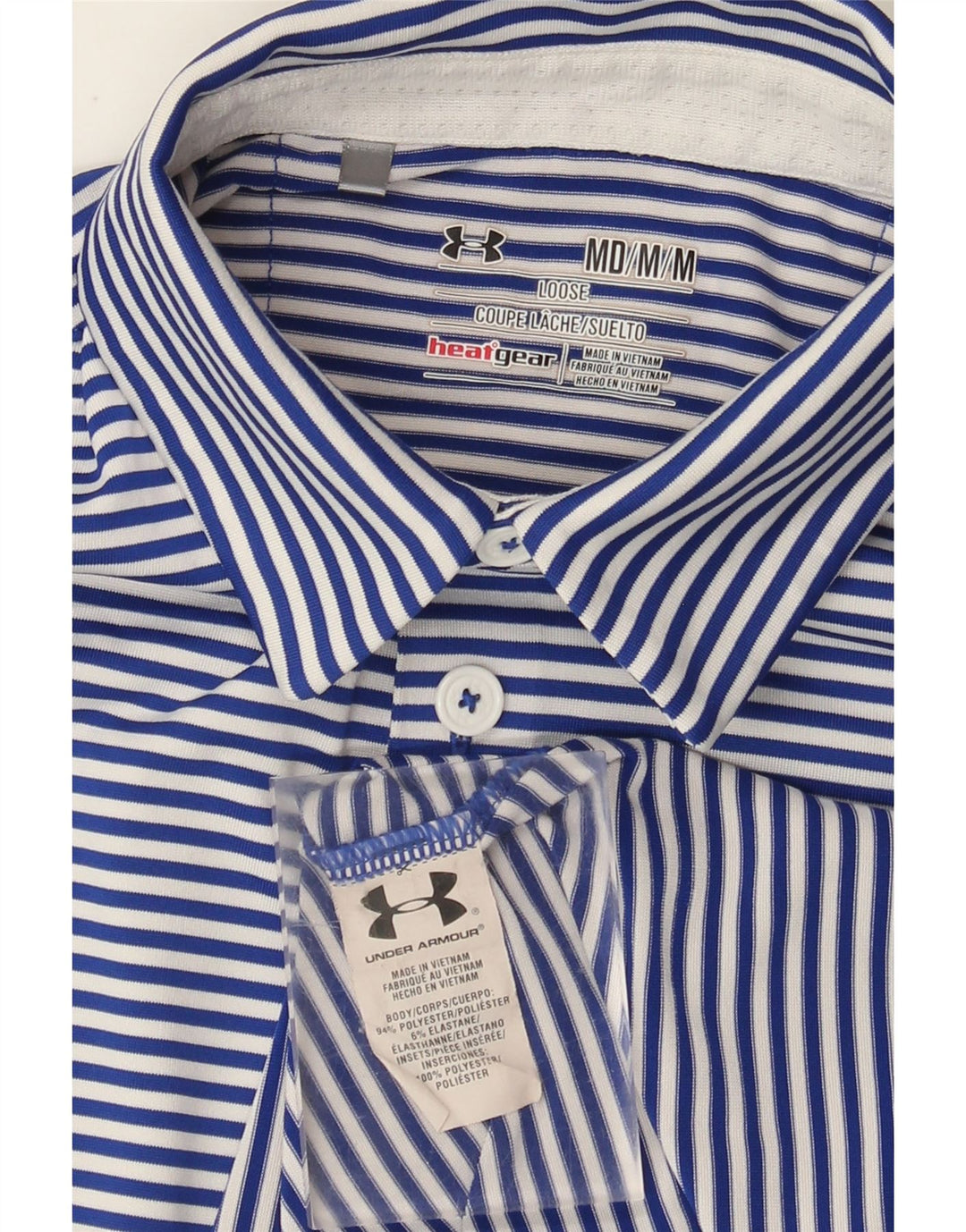 Under Armour Polo Heat Gear Homme Bleu Moyen Fines Rayures Polyester