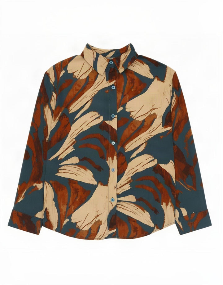 vintage Womens Abstract Pattern Shirt Blouse UK 16 Grande Soie Multicolore