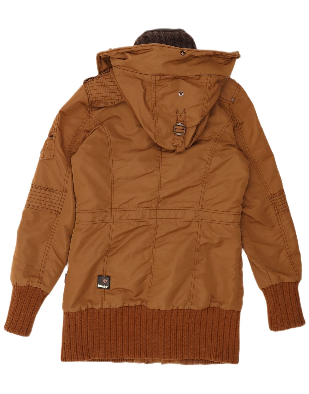 KHUJO Veste Parka Militaire à Capuche pour Femme UK 14 Marron Moyen Polyester