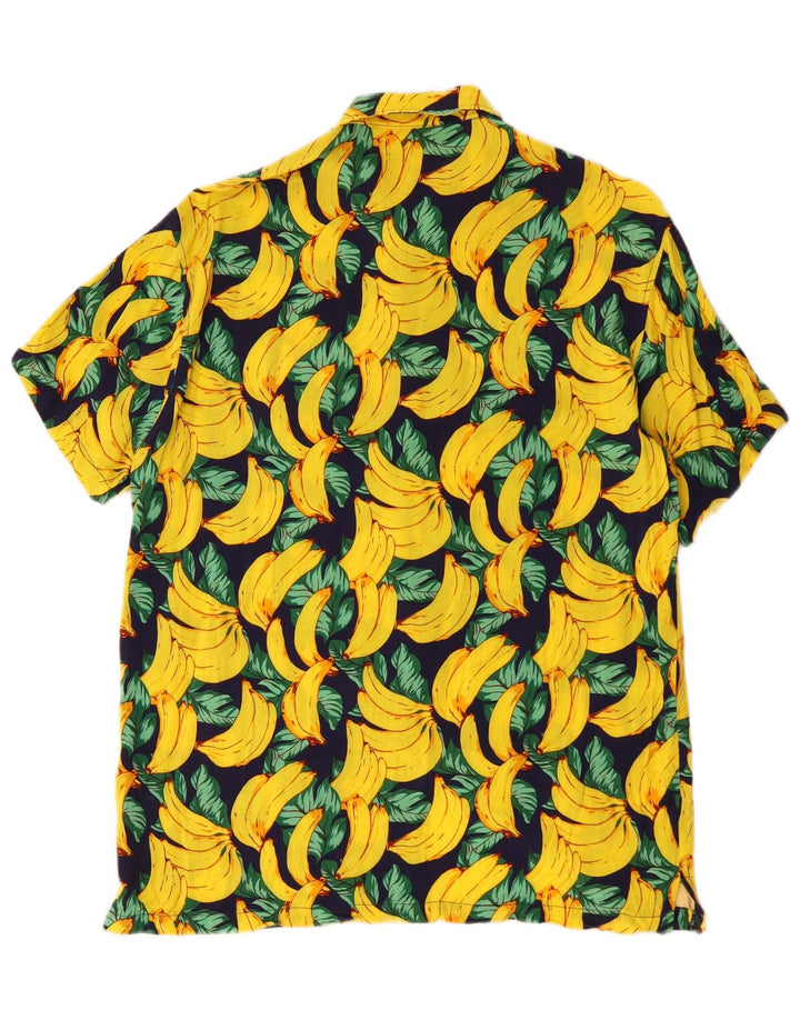 vintage Mens Abstract Pattern Chemise à manches courtes Grand coton jaune