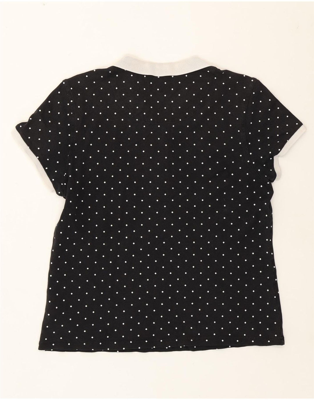 Fred Perry Polo Femme UK 14 Grand Coton À Pois Noir