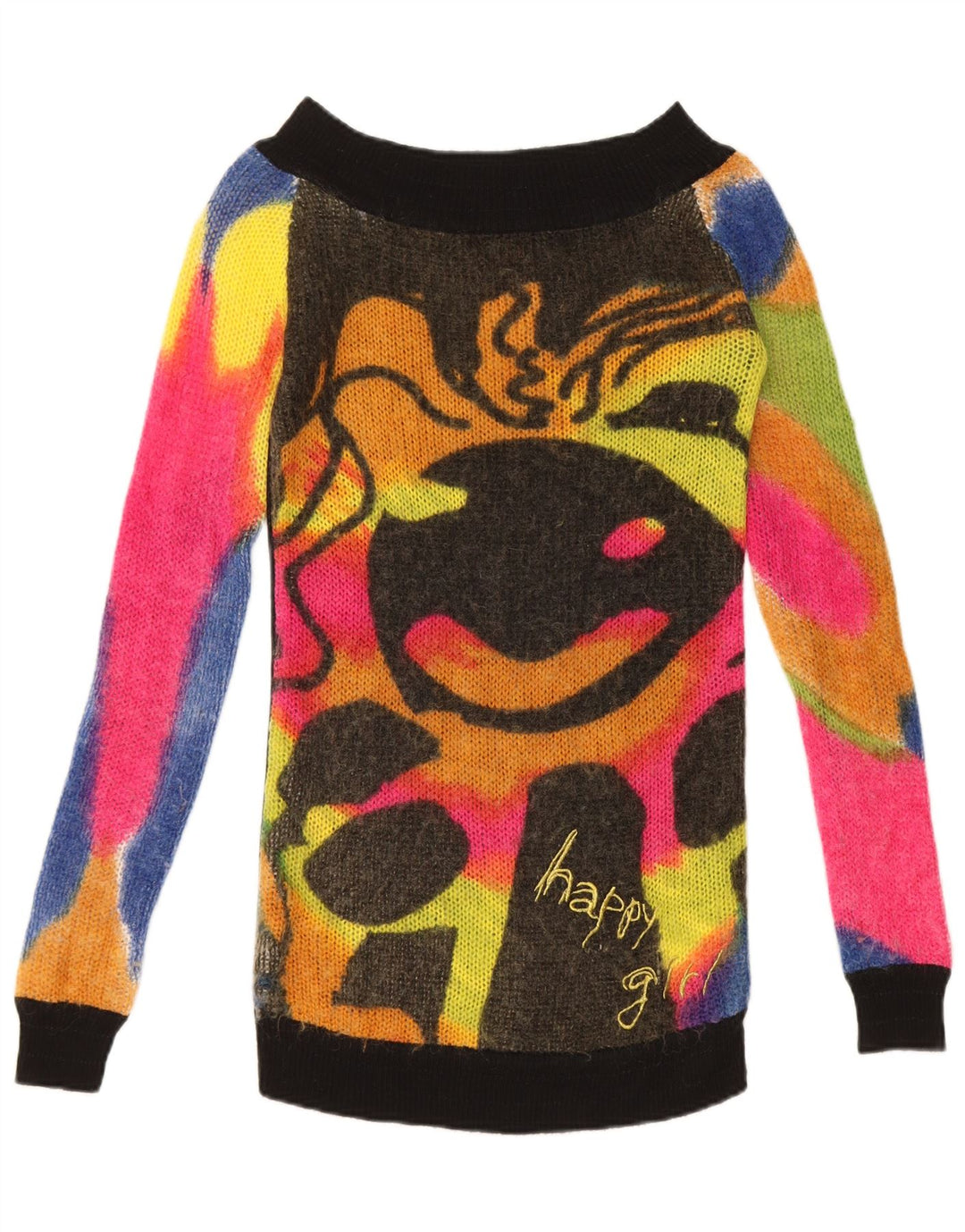 Desigual Femme Pull Col Bateau UK 12 Moyen Multicolore