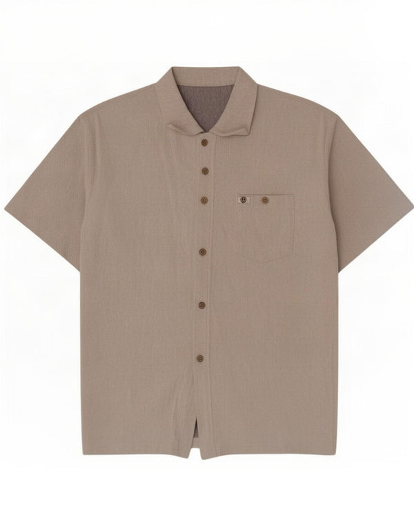 vintage Chemise à manches courtes pour hommes Grand coton à chevrons gris