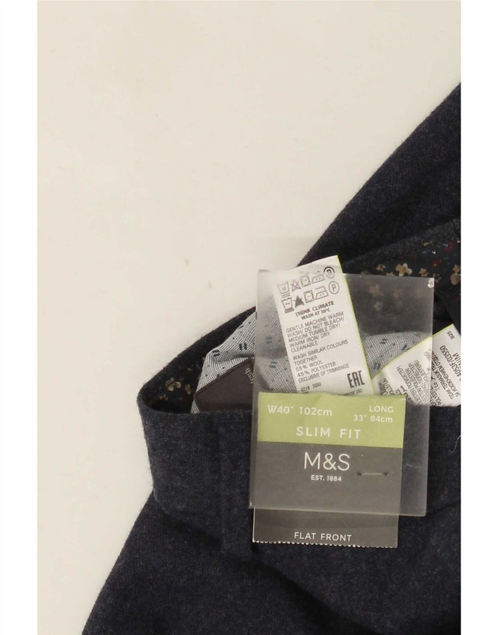 Marks & Spencer Pantalon Chino Slim Homme W40 L33 Bleu Marine Laine