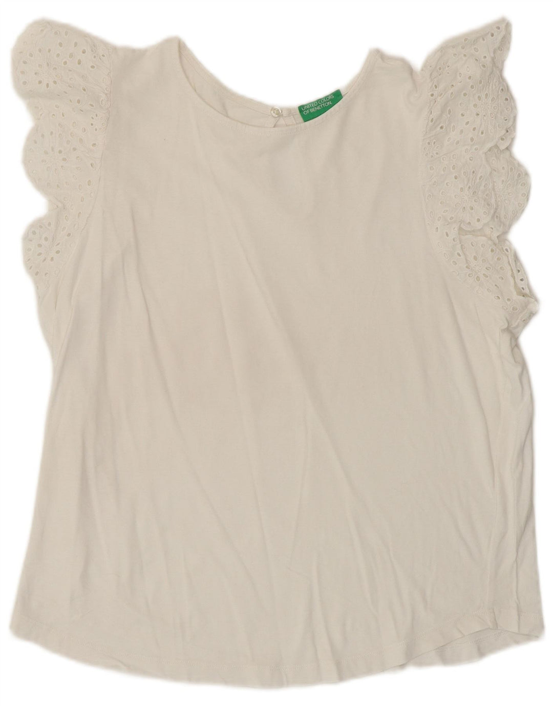 BENETTON Chemisier Femme Top UK 16 Large Blanc Coton