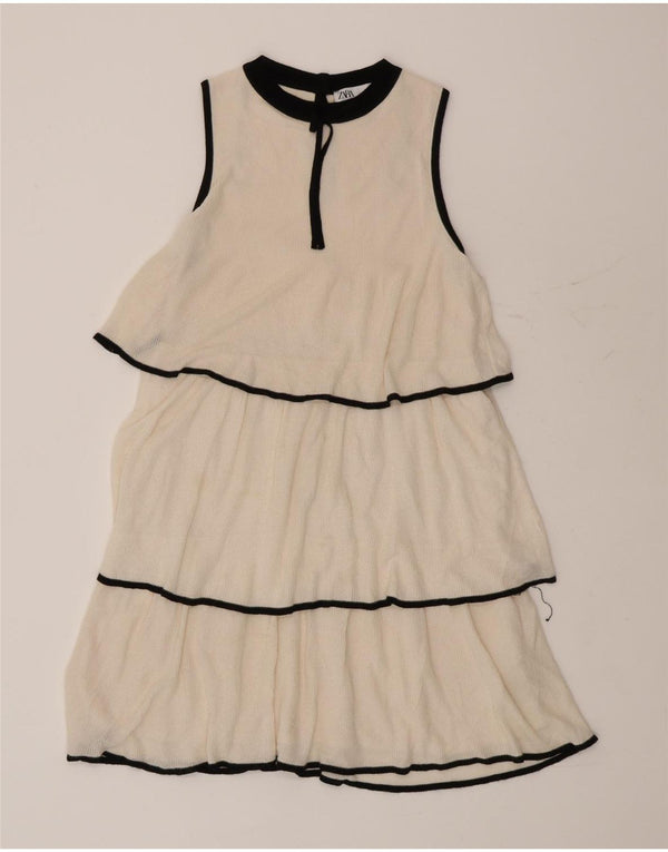 Zara Robe à volants pour femme UK 10 Petite Viscose Blanche