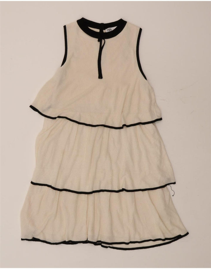Zara Robe à volants pour femme UK 10 Petite Viscose Blanche