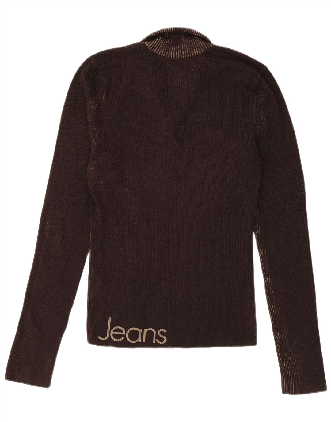 CALVIN KLEIN JEANS Pull à col boutonné pour femme UK 10 Small Marron