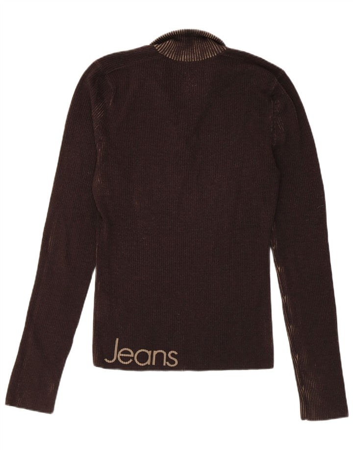 CALVIN KLEIN JEANS Pull à col boutonné pour femme UK 10 Small Marron