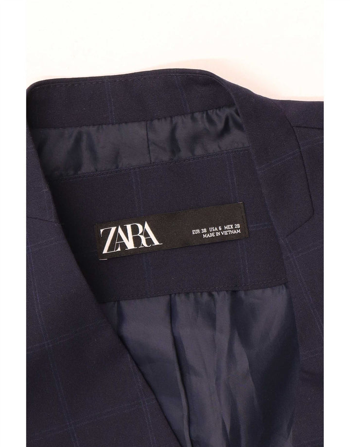 Zara Veste Blazer 1 Bouton Femme EU 38 Petit Carreau Bleu Marine