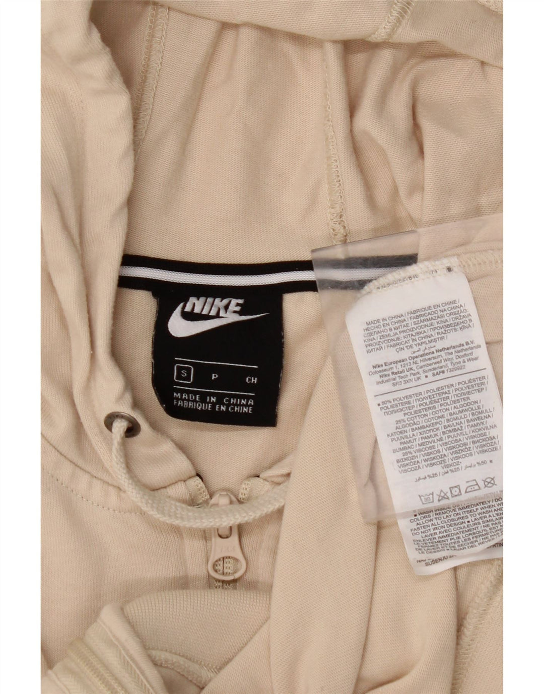 NIKE Pull à capuche zippé surdimensionné pour femme UK 10 Petit polyester beige