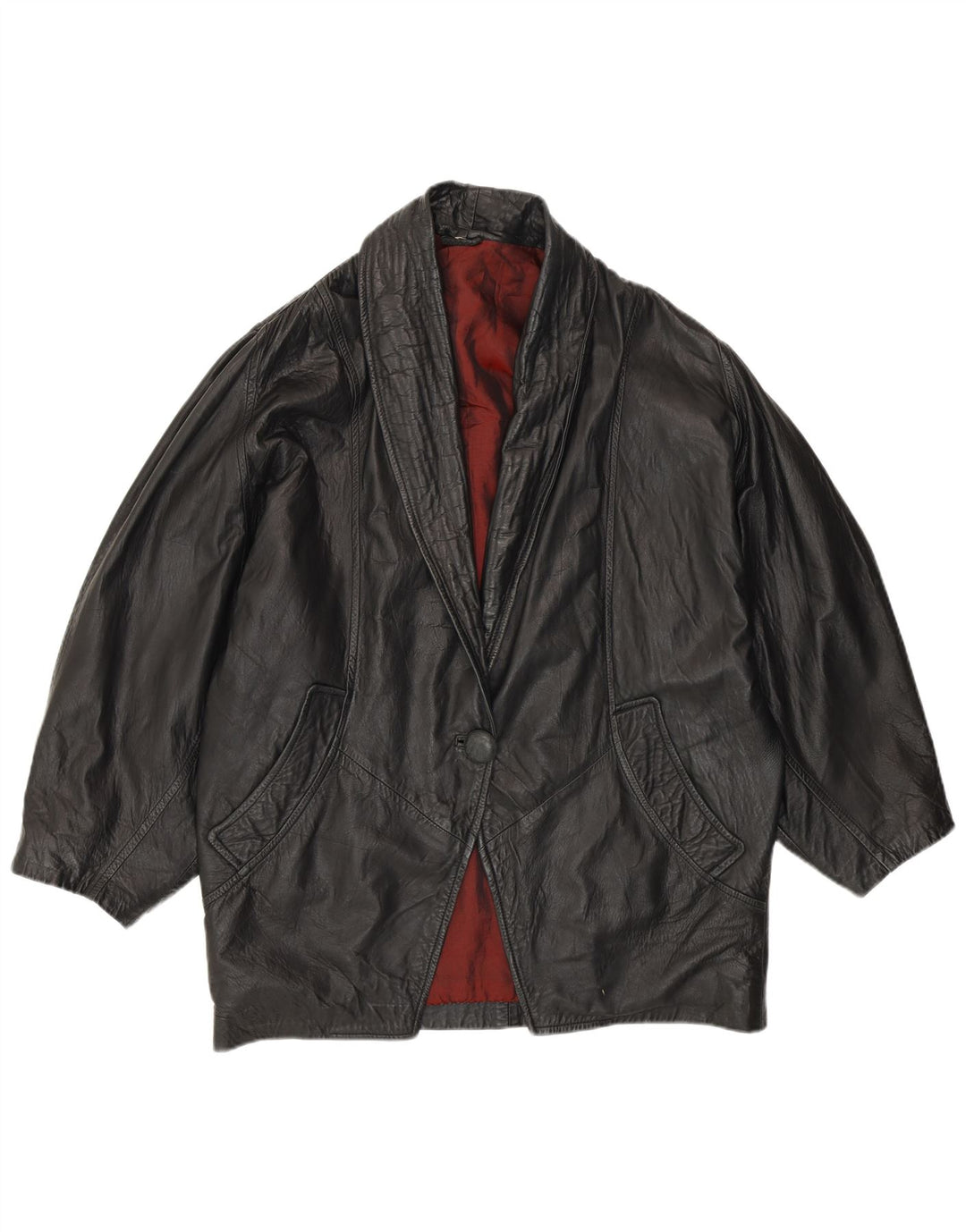 veste en cuir femme vintage UK 16 Grand cuir noir