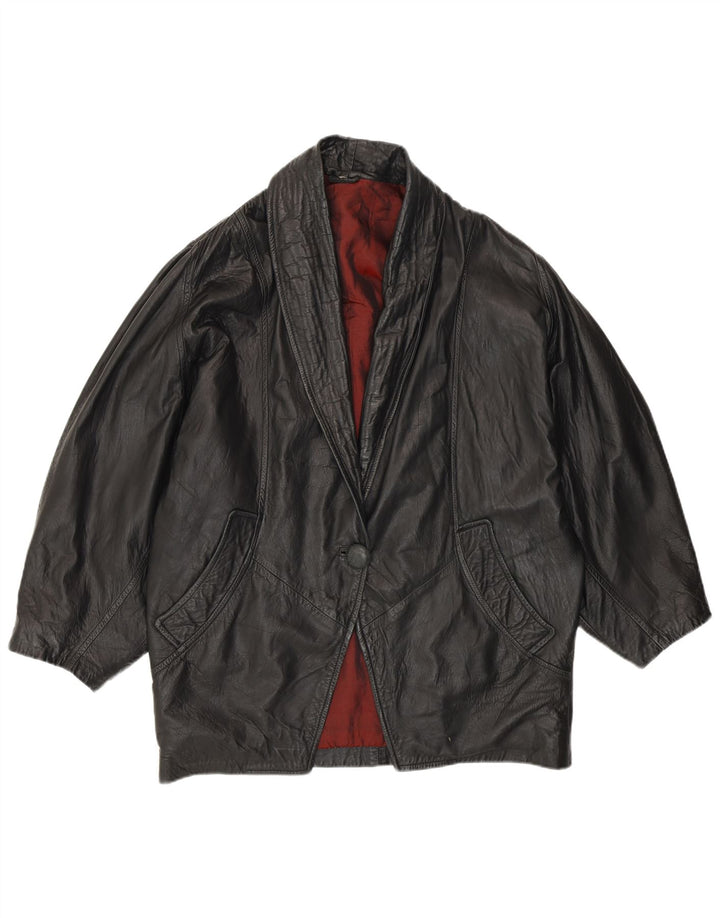 veste en cuir femme vintage UK 16 Grand cuir noir