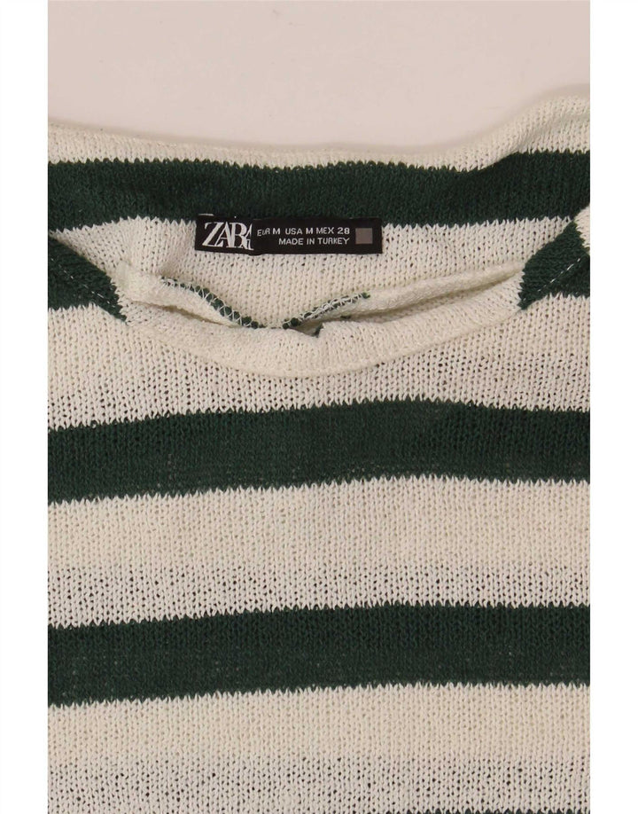 Zara Womens T-Shirt Top UK 14 Moyen Blanc Rayé