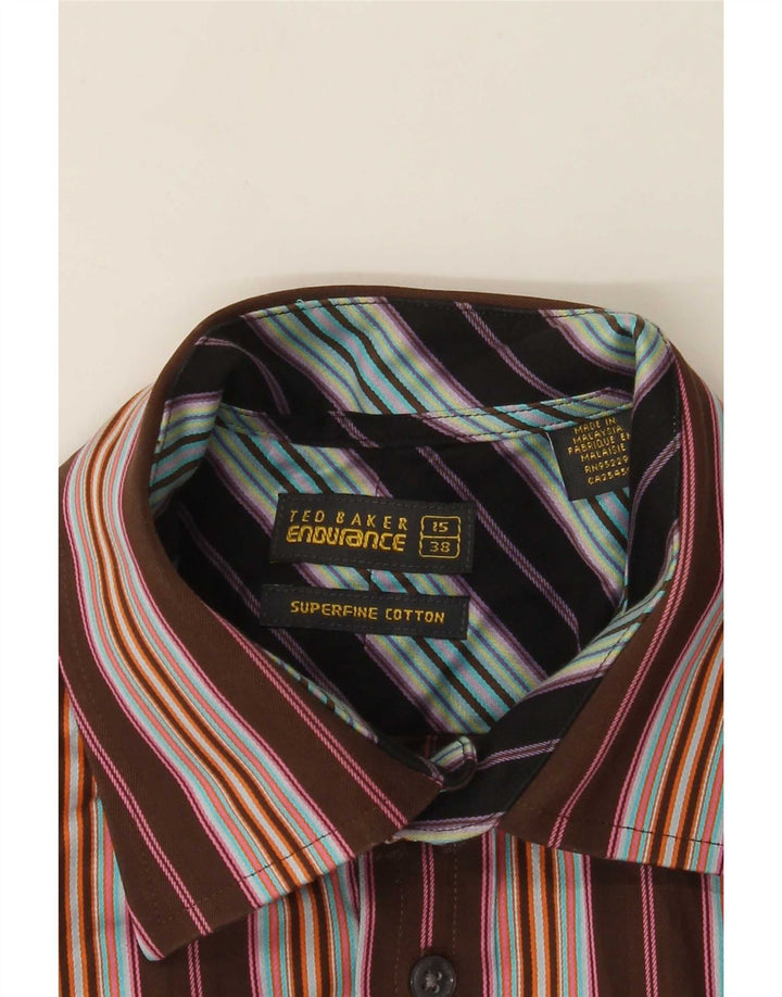 Ted Baker Chemise formelle pour homme Taille 38 15 Coton rayé marron moyen