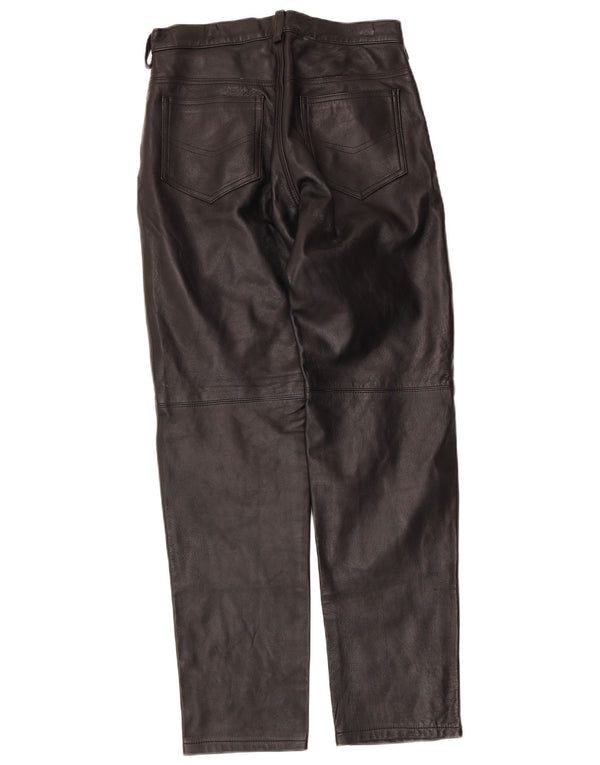 Pantalon en cuir droit femme vintage UK 14 Large W30 L30 Noir