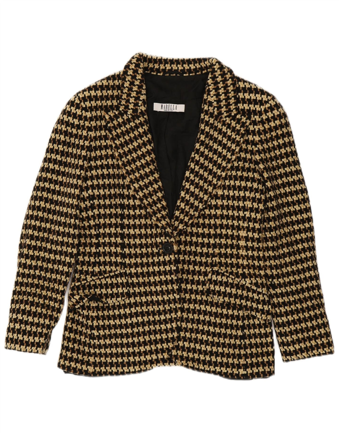 Marella Veste Blazer 1 Bouton pour Femme UK 14 Grand Pied-de-Poule Marron