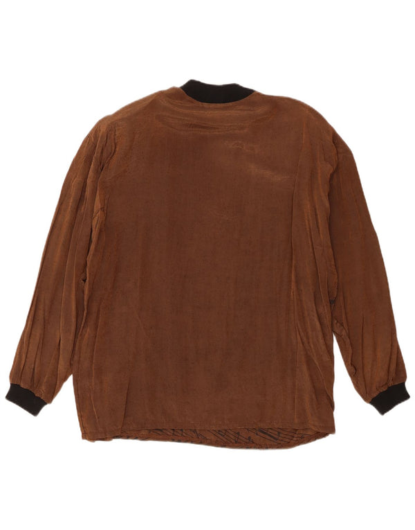 Vintage Womens Graphic Top Long Sleeve EU 42 Large Brown Viscose