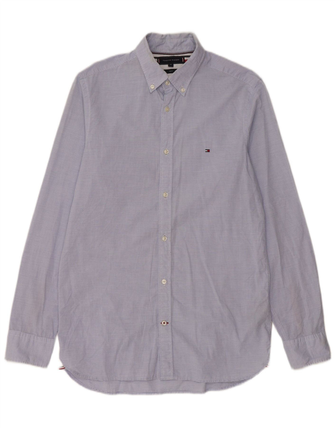 Tommy Hilfiger Chemise Slim Fit Homme Bleu Moyen en Coton à Fines Rayures