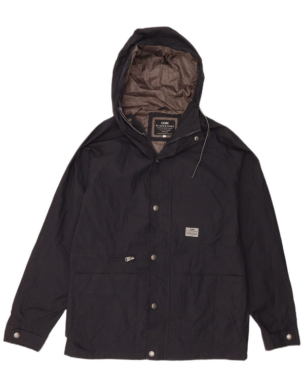 Jack & Jones Veste de pluie à capuche pour homme UK 40 Large Bleu marine Nylon