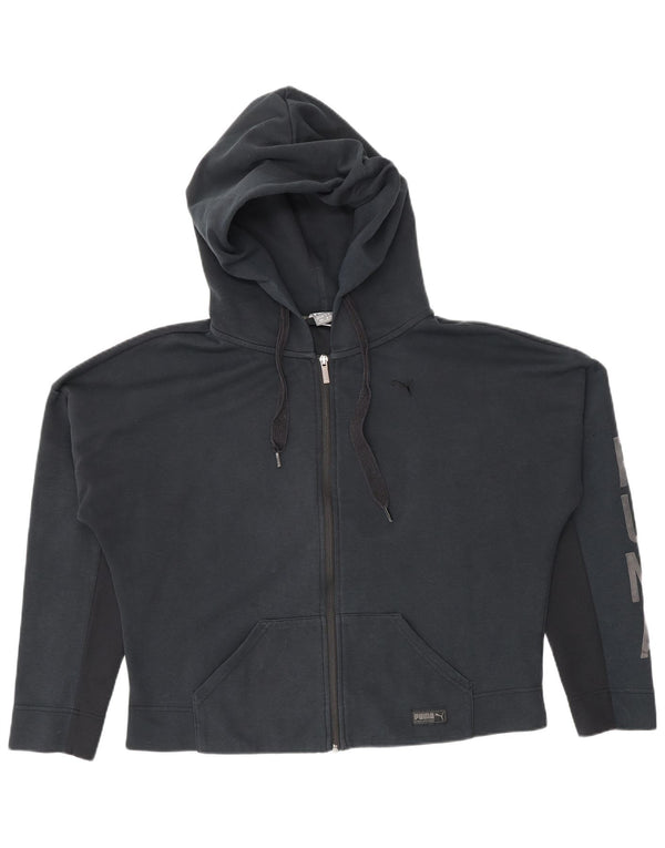 Puma Womens Graphic Zip Hoodie Sweater UK 12 Medium Navy Blue Colourblock