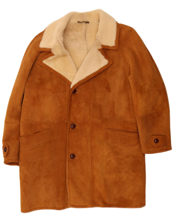Vintage Mens Shearling Overcoat IT 50 Large Beige