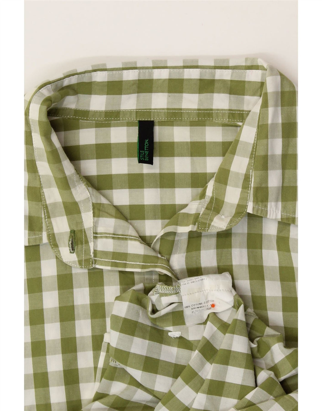 BENETTON Chemise Femme UK 12 Coton Vichy Vert Moyen