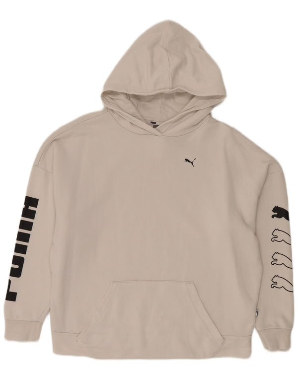 Puma Pull à capuche graphique surdimensionné pour femme UK 14 Coton blanc moyen