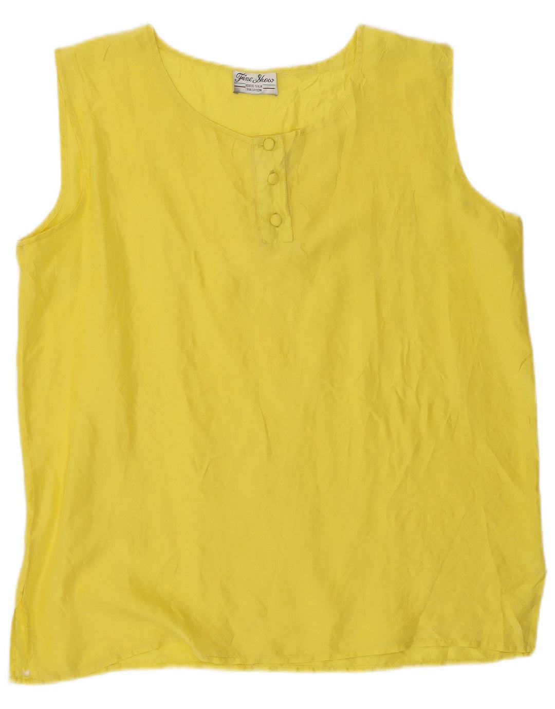 vintage Femme Blouse Sans Manches Top UK 14 Soie Jaune Moyenne