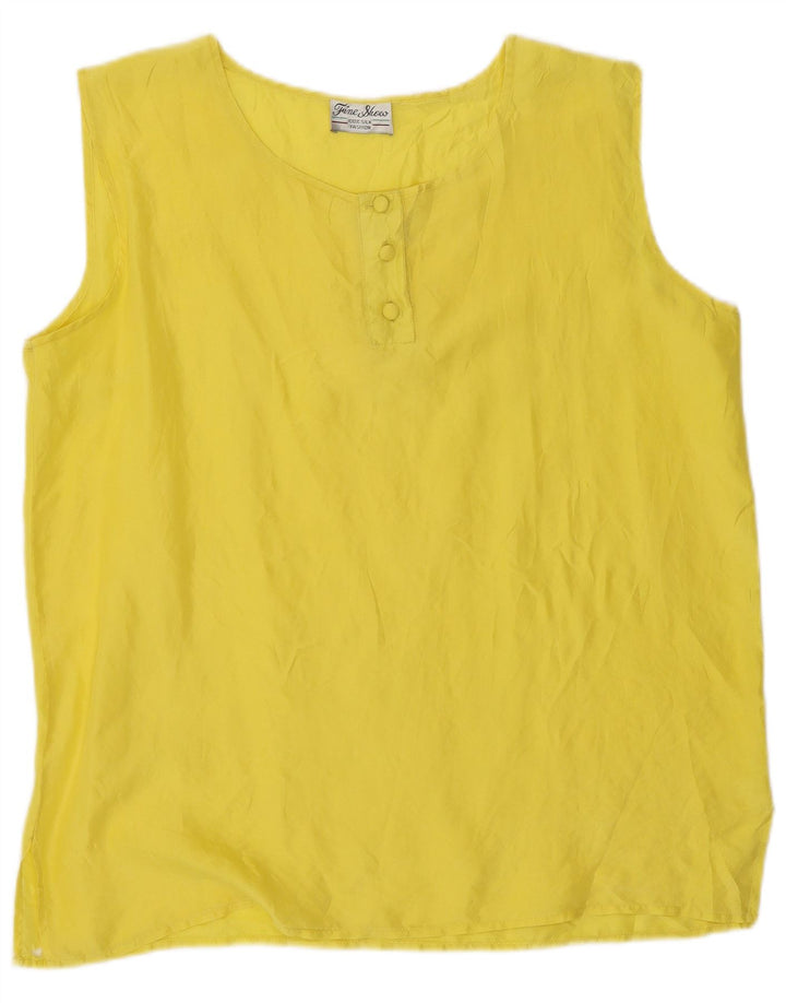 vintage Femme Blouse Sans Manches Top UK 14 Soie Jaune Moyenne