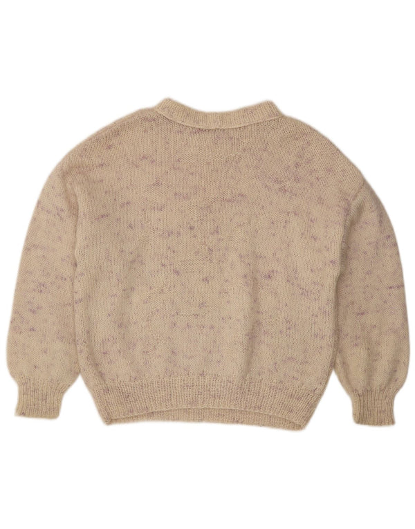 vintage Womens Crew Neck Jumper Pull UK 16 Grand Beige Moucheté