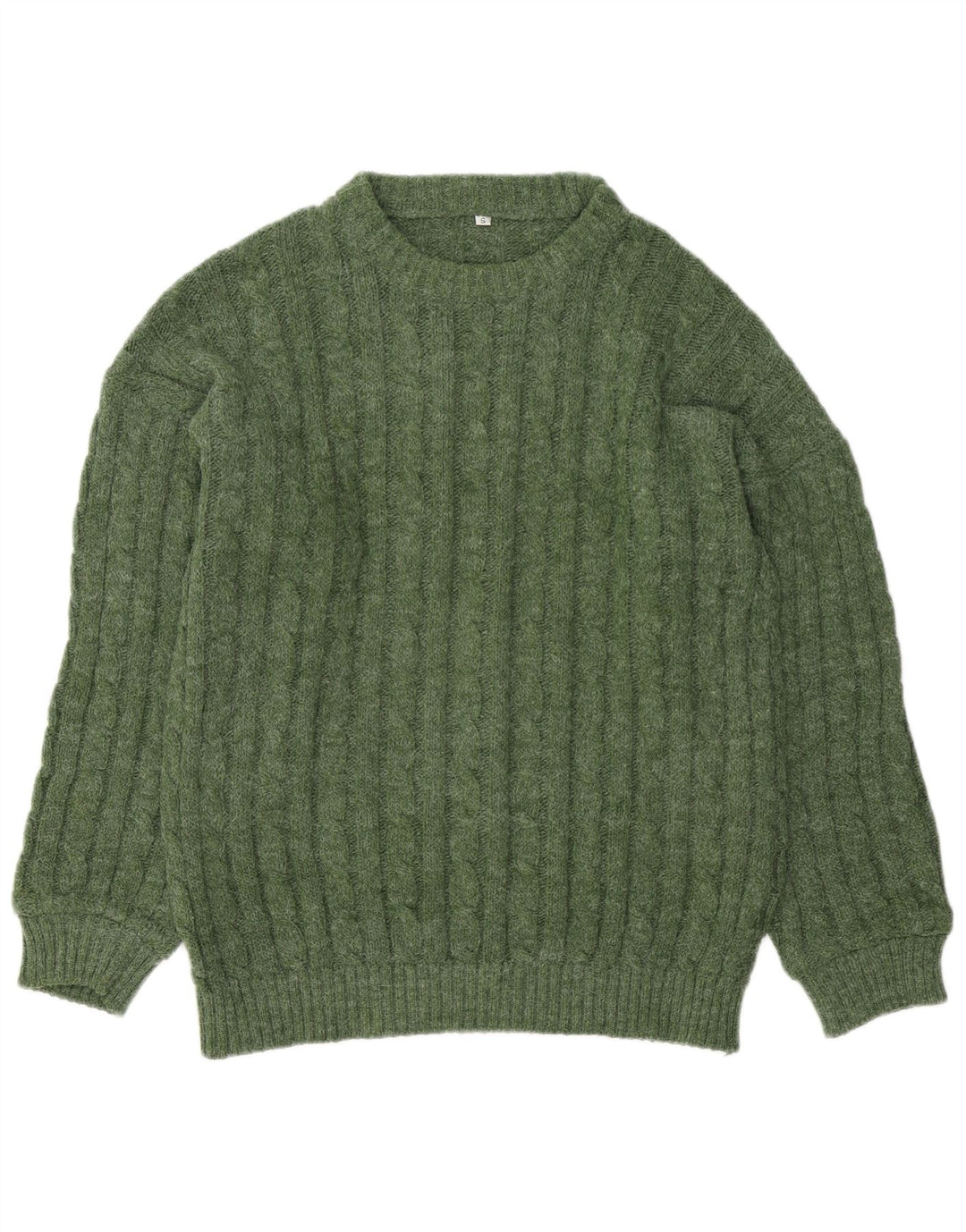vintage Mens Crew Neck Jumper Pull Petite Laine Verte