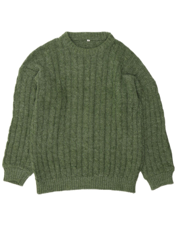 vintage Mens Crew Neck Jumper Pull Petite Laine Verte
