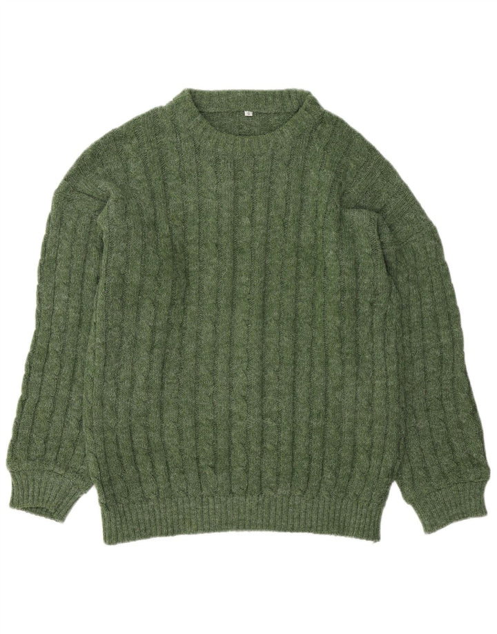 vintage Mens Crew Neck Jumper Pull Petite Laine Verte