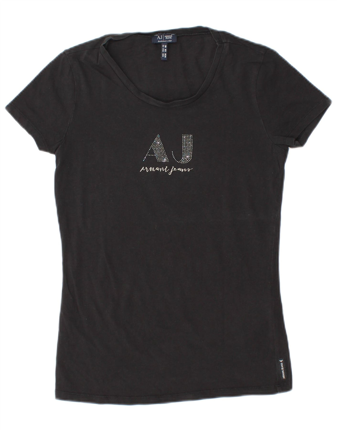 Armani Jeans T-Shirt Graphique Femme Top EU 38 Coton Noir Moyen