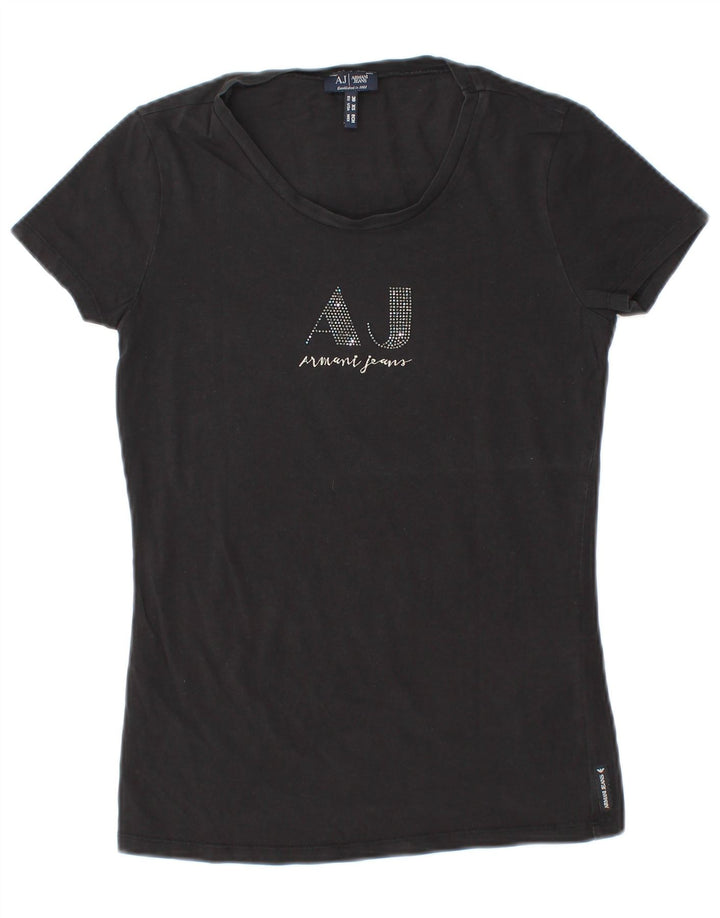 Armani Jeans T-Shirt Graphique Femme Top EU 38 Coton Noir Moyen