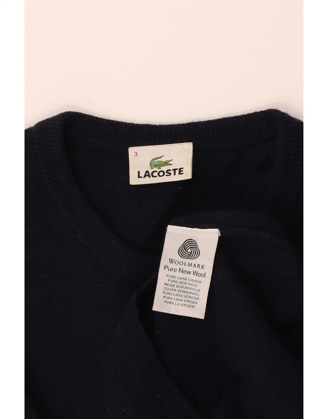 Lacoste Pull ras du cou pour homme Taille 3 Petite laine vierge bleu marine
