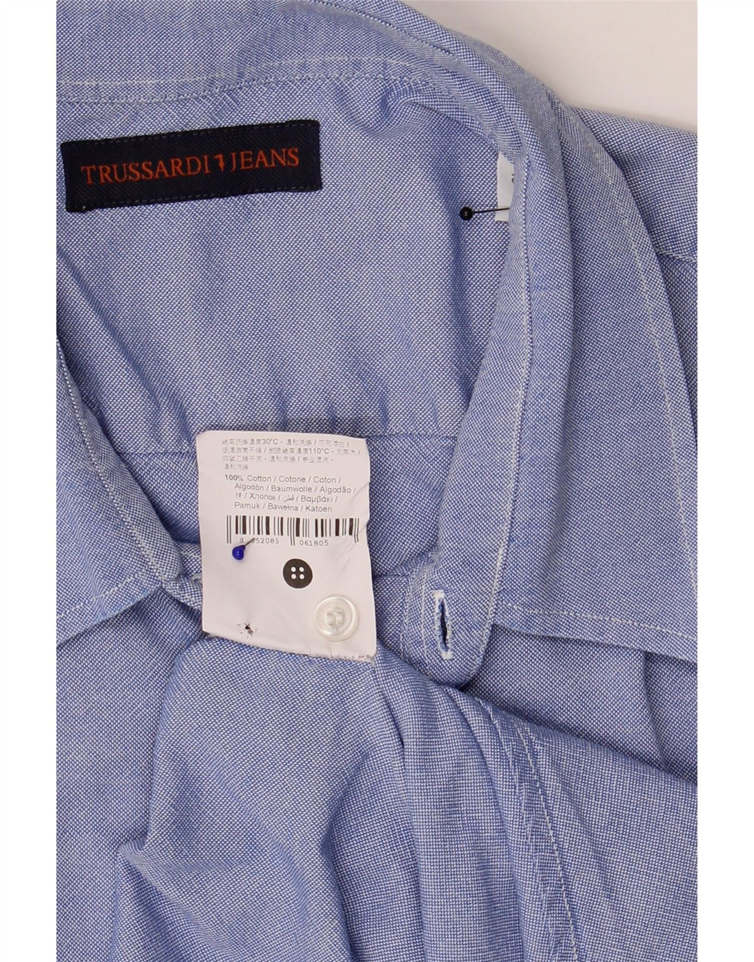 Trussardi Jeans Chemise Homme Taille 43 XL Bleu Coton
