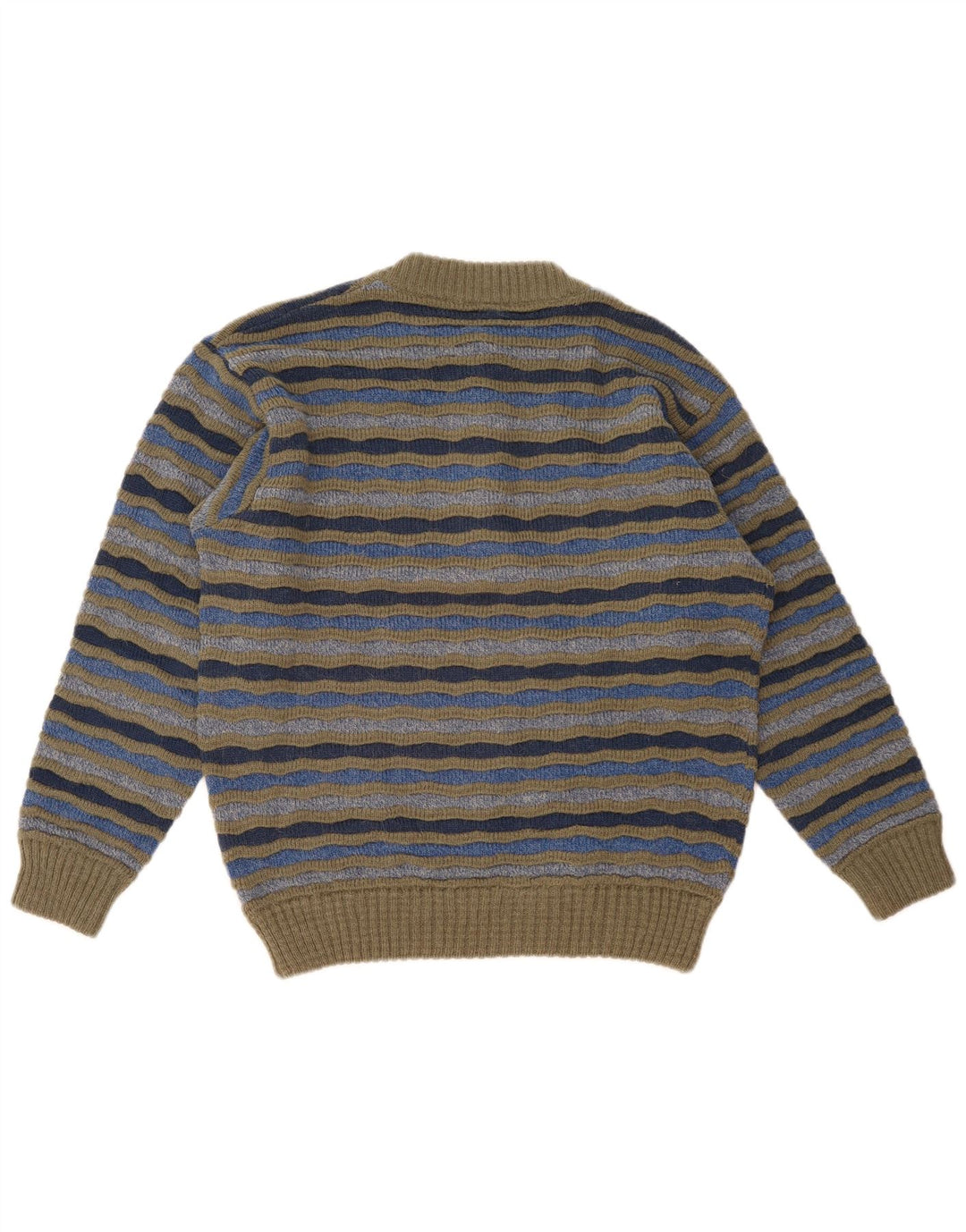 vintage Mens Button Neck Jumper Sweater IT 48 Moyen Multicolore Rayé
